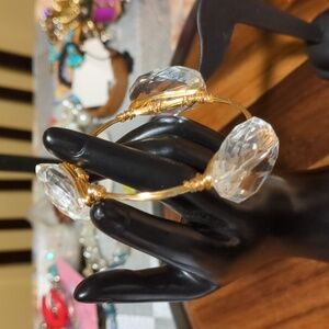 Large‎ clear Wire Crystal Bangle bracelet, Gold Tone